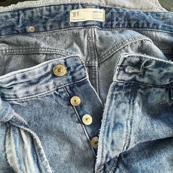 Zara Distressed Blue Denim Shortalls Size 6 Shorts Overalls Vintage Collection - Picture 10 of 13